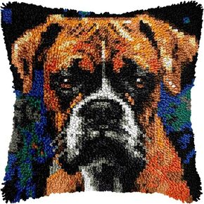 Boxer Dog Latch Hook Kits Pillow DIY Rug Crochet Hook Cushion Making Kits Printed Pattern Canvas Pillowcase Hooking Kits Pillow Cover Crochet Kits 43x43cm(fs69)