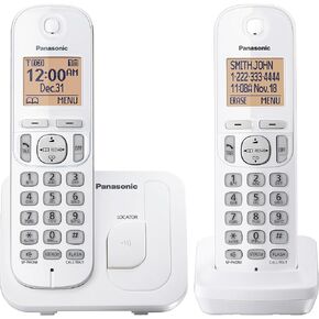 Panasonic Cordless Phone, 1.6" Backlit Display, Call Block, Speakerphone, 10 Hours Talk Time, 2 Handsets - KX-TGC202W (White)
