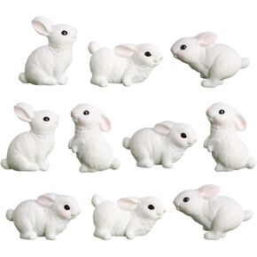 20pcs Mini Rabbit Animal Figures Toy Easter Egg Cake Toppers, Miniature Rabbit Figurines Fairy Garden Moss Landscape DIY Terrarium Crafts Ornament, Cake Decoration Christmas Birthday Gift