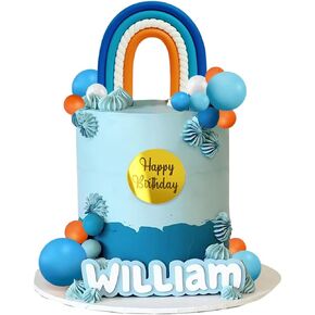 Blue Rainbow Cake Topper with Blue Orange Ball for Blue Birthday Theme Party