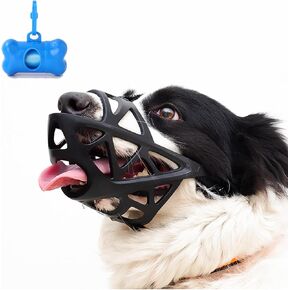 Dog Muzzle, Breathable and Soft Cage Black Dog Mouth Cover,Anti-Biting, Barking and Chewing,Basket Muzzle for Dogs,Muzzle for Small Dogs, 1 Pack Poop Bags for Dogs (S)