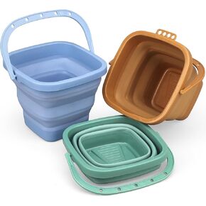 Dilabnba 3PCS Collapsible Beach Buckets Set Toys, Portable 2.5 L Silicone Folding Buckets for Camping Sandbox Beach Easter Eggs Party Fishing
