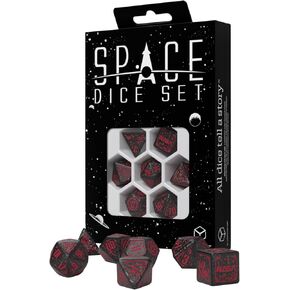 Q-Workshop Space Dice Set Voyager RPG Dice-Blacking Black with Red Engravings-مثالية لألعاب الطاولة و RPGs-7 Dice Polyhedral-(D4 ، D6 ، D8 ، 2D10 ، D12 ، D20)