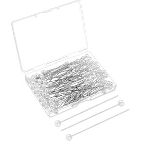 100 PCS Pearl Pins for Bouquets Corsage Pins 2.55 Inches Pearl Head Pins Straight Bouquet Pins for Wedding Teardrop Pearl Ball Head Pins Round Pearl Head Pins Straight Pins with Box for Wedding DIY