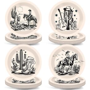 Wiooffen 48PCS Western Paper Plates 7inch Western Cowgirl Party Dessert Dinner Plates Wild West Rodeo Party Tableware for Cowboy Cowgirl Birthday Party Decorations Supplies