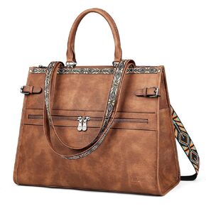 FADEON Laptop Bag for Women Designer PU Leather Large Tote Bags Packpack Purses with 15.6 Laptop Compartment Shoulder Handbag