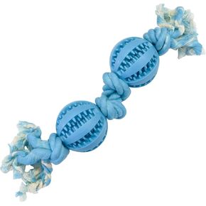 Pet Toys Two Balls Four Knots Dog Chew Durable Rubber Teeth Cleaning Rope Blue