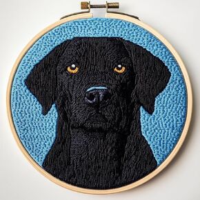 DIY Punch Needle Kits for Beginners Cute Black Labrador Retriever Dog with Hoop Embroidery Punch Needle Starter Craft Set Easy for Adults and Children Festival Gift and Decoration 20x20cm-3