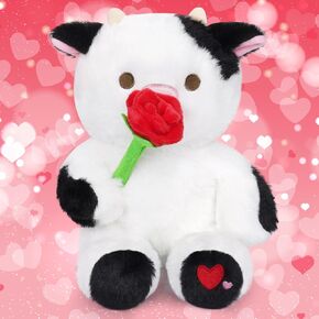 Bekrgwiy Cow Stuffed Animals with Tulips Decor,8 in Cow Plush Pillow,Kawaii Stuffer Plushie for Kids,Gift for Boys and Girls, for Mom Women
