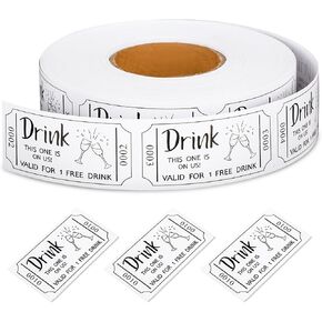 Whaline 1000Pcs White Drink Tickets Roll 2" x 1" Single Raffle Tickets Party Ticket for Events Wedding Class Reward Fundraiser Prizes, 1 Roll