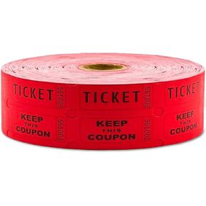 Toysery Raffle Tickets Double Roll – 1000 Tickets Per Roll, 50/50 Raffle for Events, Parties, Carnivals, Fundraisers, Entry, Prizes, and Class Rewards (Red)