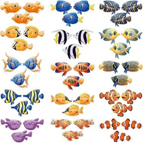 45Pcs Tropical Fish Cutouts 6 Inches Double-Sided Sea Animal Accents Cut-Outs Bulletin Board Sets Classroom Wall Decoration in 15 Designs Ocean Themed Party Supplies for Kids(60 Adhesive Dots)