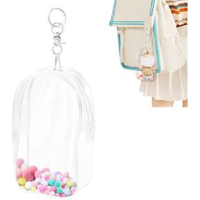 Aerbee Clear Figure Display Bag for Labubu, Thickening Figures Storage Bag with Keychain, Medium Doll Hanging Blind Box, Portable Single Zipper Closure Dustproof Collectibles Case for Dolls, Figures
