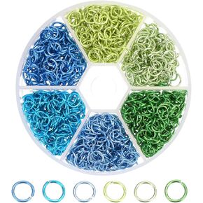 MECCANIXITY 6mm Open Jump Rings Aluminum Round Ring Connectors for Jewelry Making Tools Supplies Jewelry, Green,Yellow, Blue, Light Blue, Bright Blue,Light Green