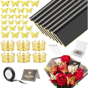 Magidove 156pcs باقة التغليف الورقية باقة زهرة باقة مع دبابيس شرائط الفراشات ثلاثية الأبعاد بطاقات المعايدة Topper Topper