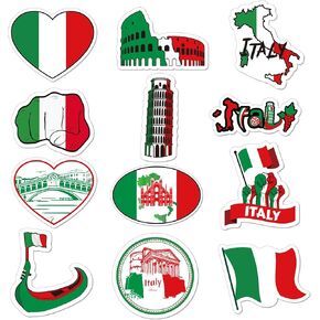 Epakh 24 Pcs Italian Cutout Decorations Italy International Global Party Supplies Set Italy Paper Cutout Flag Landmark Buildings Red White Green Cardboard for Italian Theme Party Supplies