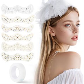 Face Glitter Freckles Tattoo,6 Pcs Gold Face Makeup Patches,Waterproof Sparkle Makeup Patches Face Glitter for Women,Suitable for Festival Prom Concert Halloween Christmas