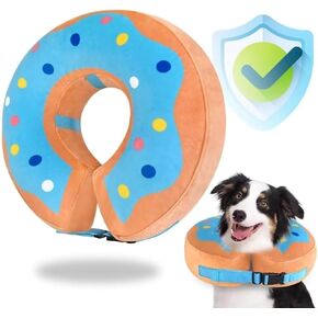 Inflatable Dog Collar Dog Donut Cone Collar Soft Recovery Pet Cone for Small Medium Large Dogs Cats Adjustable Donut Cone for Post Surgery Recovery-L
