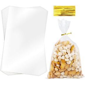 Cellophane Treat Bags, Cellophane Bags, 120 PCS Clear Cellophane Bags, 6x10 Inch Plastic Cellophane Gift Bags Cookie Bags Candy Bags with Twist Ties for Gift Wrapping Packaging Party Favor Supplies