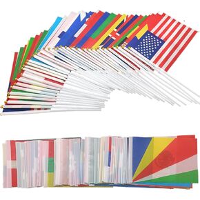 200 Pack World Country Flags on Sticks, Mini Handheld National Flags for Festivals, Celebrations, Sports Events, Grand Openings, Bars, Official Parties, Olympics, Schools - Includes Most Countries, 8.2 x 5.5 Inch
