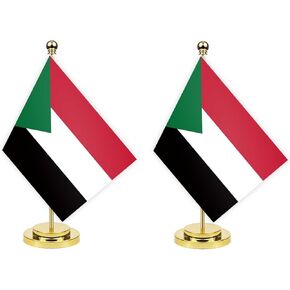 2pcs علم مكتب السودان ، يبلغ طوله 12 بوصة لافتة داخلية سودانية صغيرة ، ديكور طباعة صغير لمكتب الطاولة المنزلية