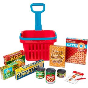 Melissa & Doug Fill and Roll Grocery Basket Play Set With Play Food Boxes and Cans (11 pcs)
