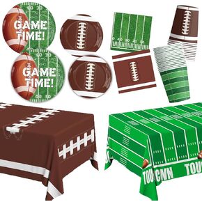 98PCS Football Party Decorations Supplies Kit Serve 24,Football Birthday Party Decorations Includes Dinner Plates Dessert Plates Napkins Cups Touchdown Tablecloth for Football Game Day Tailgate Party