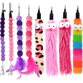 KALIONE Cat Worm Toy Refills Pack, 8 PCS Cat Toy Wand Replacement, Cat Wand Attachments, Cat Feather Toys, Cat Wiggly Toy, Fuzzy Cat Toy Fishing Pole Refill for Interactive Indoor Cats Kitten, Style B