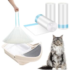 FHTONGE 60 Pack Thickened Cat Litter Box Liner Bags Compatible with Robot Cat Litter Box, 12 Gal Self Cleaning Litter Box Bags for Automatic Litter Box Drawer Replacement, Heavy Kitty Litter Liners