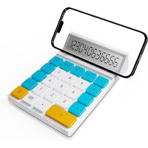 Desk Calculator Ergonomic 50° Viewing Angle, 12 Digit HD LCD Display, Office Desktop Calculator Equipped with a Phone Holder Function (Energetic Blue, L)
