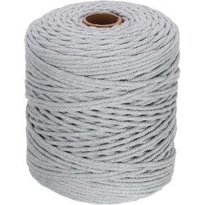 DMiotech 5mm x 300M (328 Yard) Light Grey Natural Cotton Macrame Rope, Wall Hanging Handmade 4 Strands Twisted Macrame Cotton Cord for Plant Hangers, Gift Wrapping Wedding