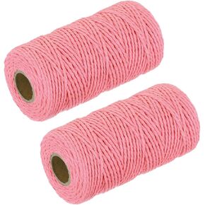 MECCANIXITY 2Pcs Cotton Rope Twisted Braided Rope Cord, Yellow 100M/109 Yard 2mm Dia for Wall Hanging, Plant Hanger, Knitting, Macrame Knotting