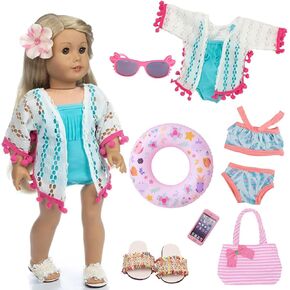 18 Inch American Doll Accessories, 18 Inch Fashion Doll Swimming Play Sets for American 18 Inch Girl Doll Including Doll Clothes Swimsuit Sunglasses Phone Shoes
