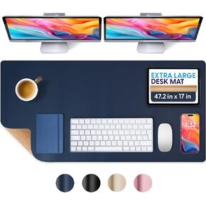 حصيرة مكتب جلدية زرقاء كبيرة 47.2 '' × 17 ' - وسادة مكتب جلدية بو ، حصيرة مكتب المكتب ، حصيرة حامي المكتب ، وسادة الماوس المكتبية الكبيرة ، وفرقة مكتب ، غير قابلة للانزلاق ، مقاومة للماء ، سهلة التنظيف - ergo -