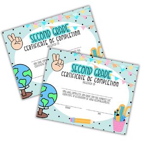 2nd Second Grade Certificate of Completion Graduation Diploma 30pk 8.5x11" 90’s Seed Bracelet Checkered Neutral Award Theme Trendy Minimalist