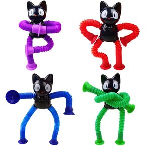 Anditoy 4 Pack Halloween Black Cat Suction Cup Pop Tubes Toys Sensory Toys for Kids Boys Girls Halloween Party Favors Halloween Treat Bags Gifts