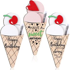 3 قطع عيد ميلاد المال حامل الهدية الخشبية بطاقة عيد ميلاد صندوق النقد حامل النقد مغلف المحفظة هدية DIY الحفل (نمط الآيس كريم) in Kuwait