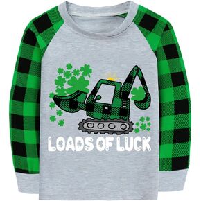Toddler Boys St Patricks Day T-Shirt Irish Clovers Green Long Plaid Sleeves Tshirt for Kids St Pattys Clothes Tee 2-7 Years