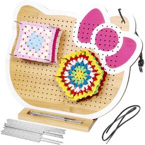 Tatiwoo 9.4" x 7.4" Crochet Cat Blocking Board with 20 Pins and Pegs, Modern Bamboo Granny Square Board for Adults