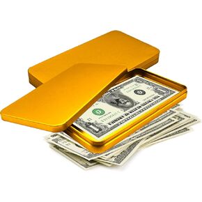 2 PCS Gold Metal Cash Box Money Box for Cash Single Row Currency Tray Money Holder Money Saving Organizer Cash Organizer Money Gift Box Organizer Money Storage Box with Lid Money Organizer for Cash