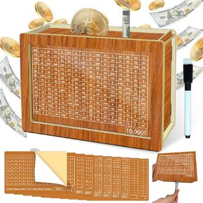 Kakeibo Money Savings Box, Wooden Cash Saving Challenge Box, Cash Savings Box for $500 $1000 $3000 $4000 Target Money Saving Challenge, Cash Vault Saving Box with Counter