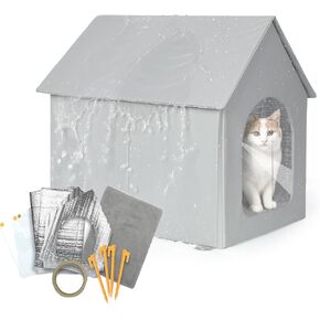 في الهواء الطلق Cat House مقاومة للماء ، منزل قطة معزولة مع حصيرة قابلة للإزالة داخلي وخارج ، ملجأ القط في الهواء الطلق للشتاء في فصل الشتاء ، التجميع السريع والسهل