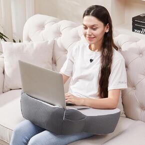 Lap Desk, Laptop Lap Desk Lap Desk with Cushion, Laptop Pillow for Lap, Portlands Portable Desk Pad, Gaming Pillow Work Pillow for Bed, Couch, Car(White Gray)
