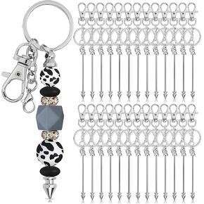 26 Pcs Beadable Keychain Bar，beadable Keychain Making kit for Making Blank Keychain Beads DIY Keychain Supplies，Silver Beaded Keychain Making for Keychain Accessories Charms (26 Pcs Silver)