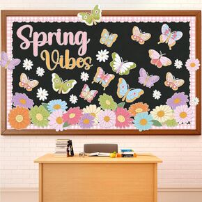 Spring Bulletin Board Decorations Spring Butterfly Bulletin Board Set Flowers Butterflies Cutouts Colorful Floral Bulletin Board Decor for School Classroom Office Home Nursery Chalkboard Wall Decor