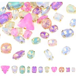 50 PCS Sew on Rhinestones Mixed Shapes Glass Rhinestones Sew on Crystal Gems Mental Flatback with Gold Claw for Jewelry Crafts Clothes DIY Craft Shoes Dress Jewelry Making Light Purple