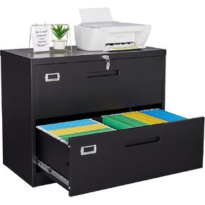 Letaya Metal Lateral File Cabinets with Lock,2 Drawer Steel Wide Filing Organization Storage Cabinets,Home Office Furniture for Hanging Files Letter/Legal/F4/A4 Size (Blcak-2 Drawer)
