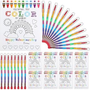 24 Pcs Valentine's Day Kids Gift Sets DIY Valentines Coloring Greeting Card 10 Color Stackable Crayon Valentines School Classroom Exchange Gift Card Boys Art Party Favor Girl (pen)
