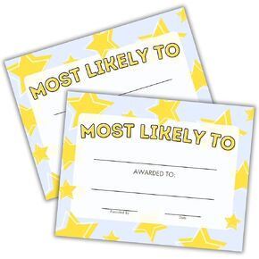 Most Likely to Superlative Award Certificate | 50 pk 8.5x11" End of Year School Awards Student Graduation Elementary High School for Kids Homeschool Reading Funny
