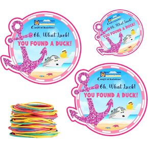 Duck Duck Tags, Duck Tags, Cruising Rubber Duck Tag, Ducking Game Card, 35 Pack, 2.6 x 3 inches, with Hole and Rubber Bands (Pink)